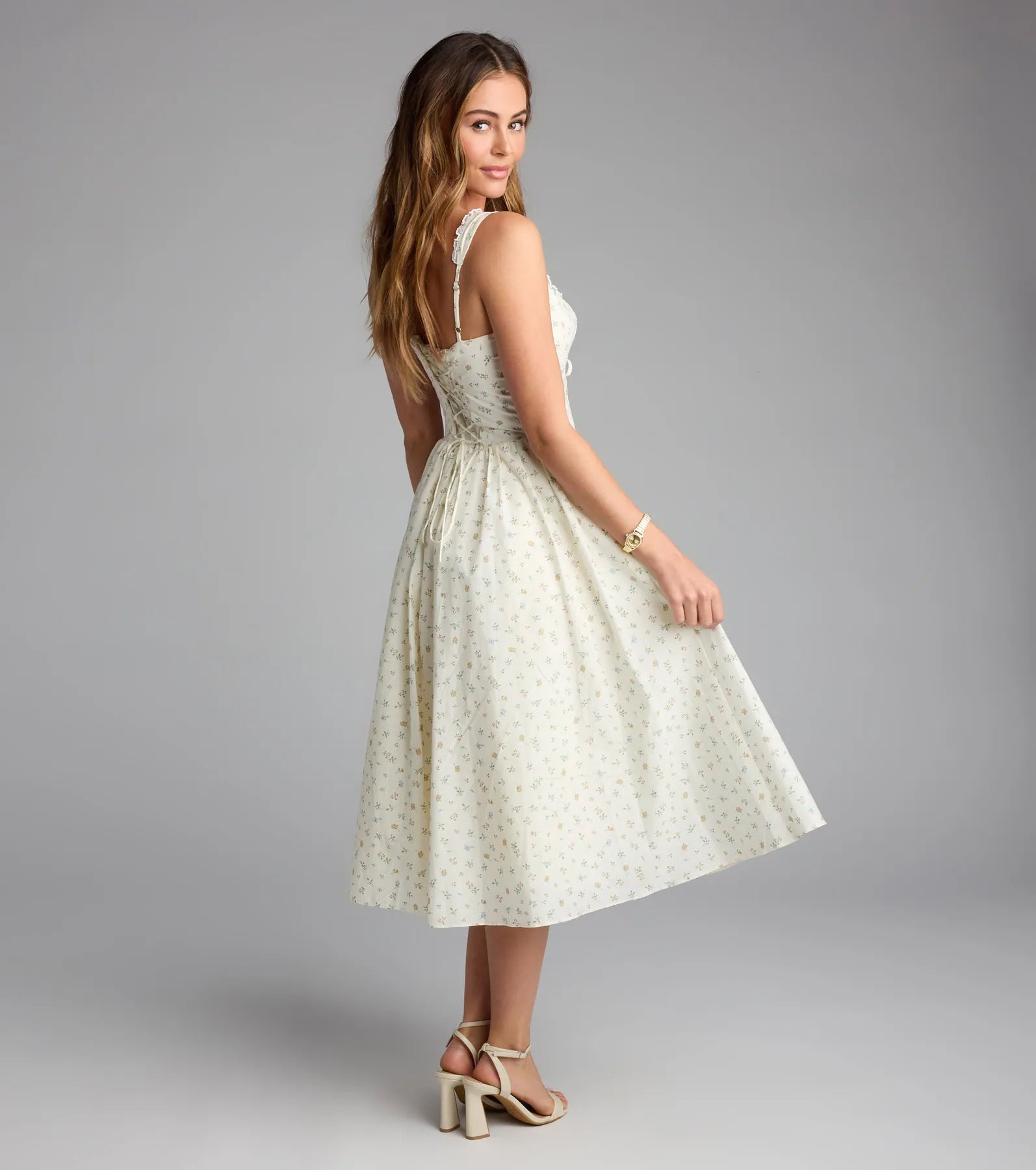 Soft Girl Floral Drop Waist Midi Dress