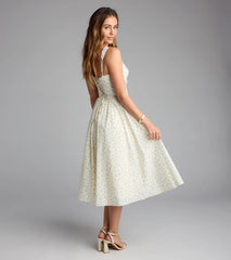 Soft Girl Floral Drop Waist Midi Dress