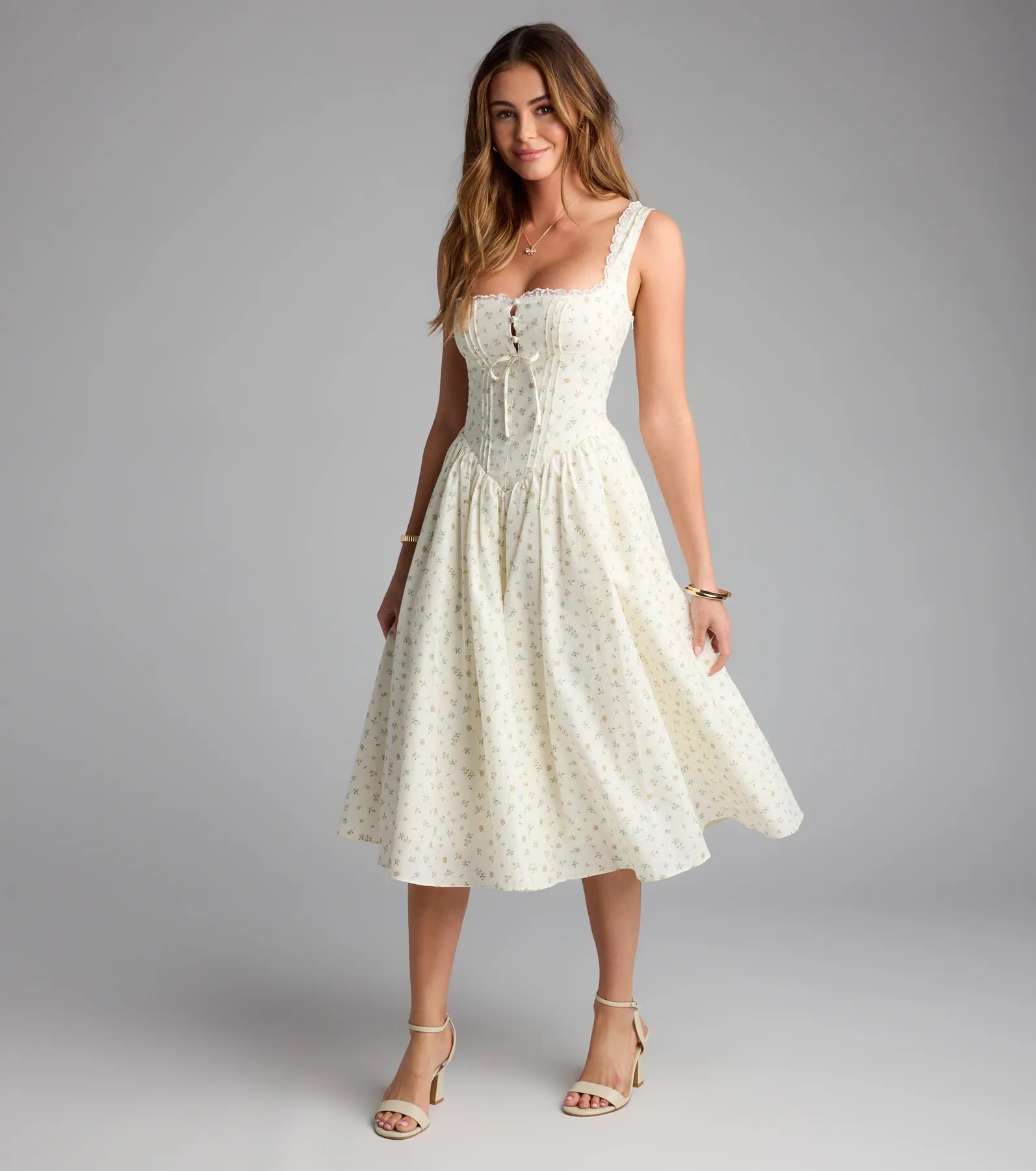 Soft Girl Floral Drop Waist Midi Dress