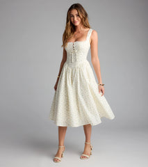 Soft Girl Floral Drop Waist Midi Dress