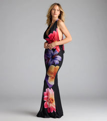 Amalfi Coast Plunge Neck Mermaid Floral Maxi Dress