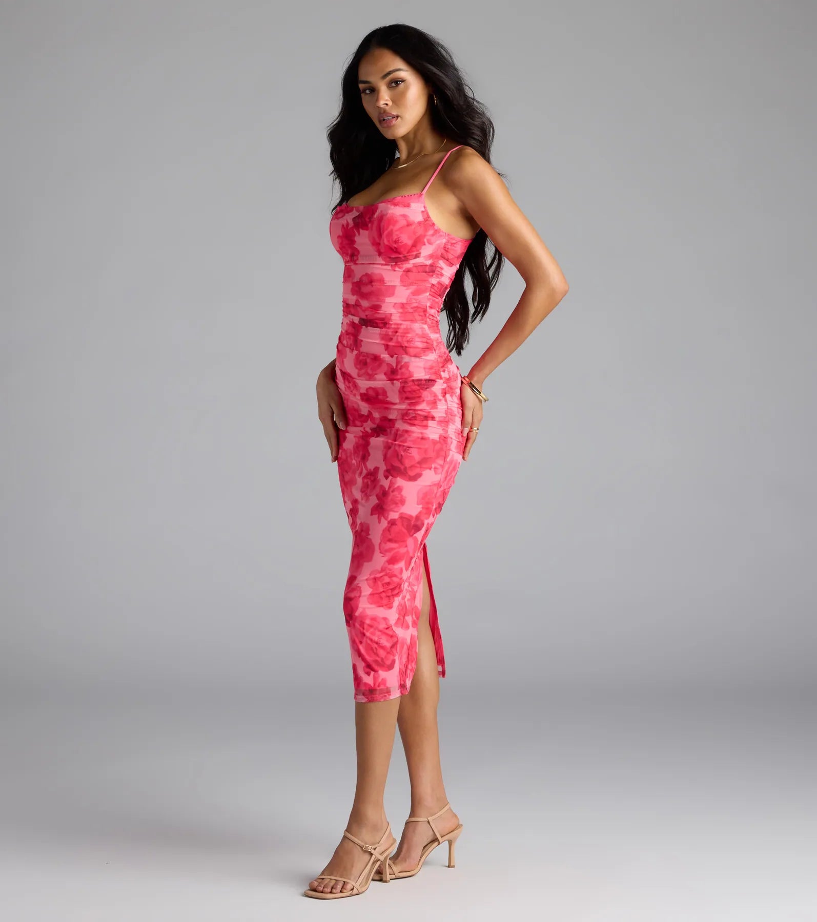 Petal Perfection Floral Ruched Midi Dress