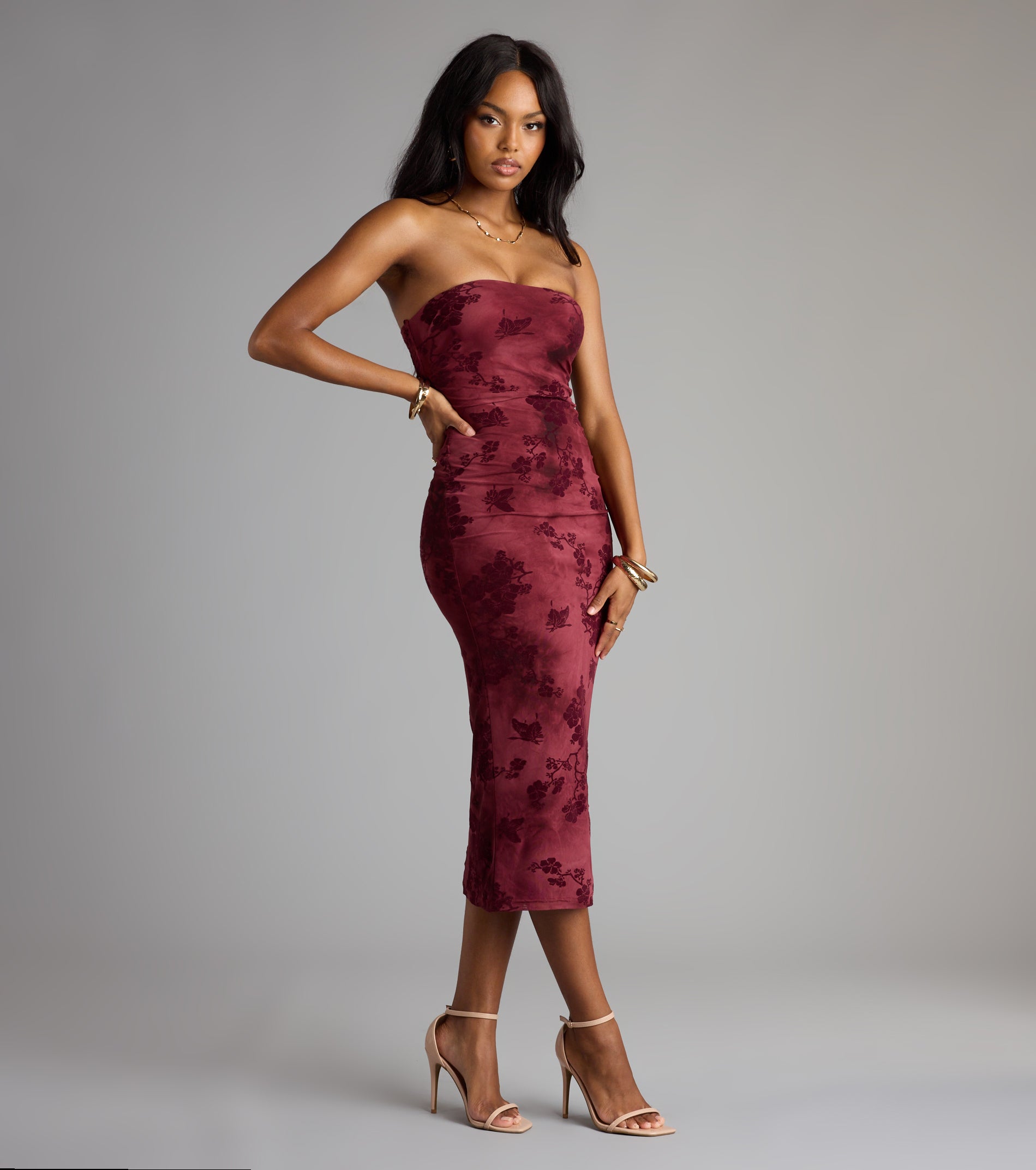 Crushing On Velvet Flocked Floral Midi Dress