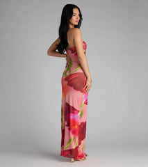 Feelin' Bold Floral Mesh Strapless Maxi Dress