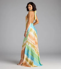 True Colors Open Back Abstract Satin Maxi Dress