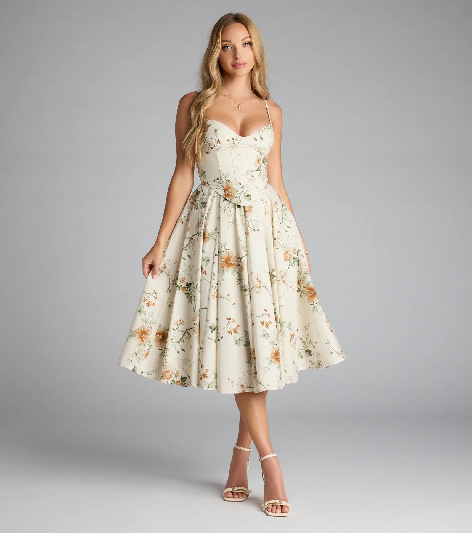 Garden Party Goals Floral Corset A-Line Midi Dress
