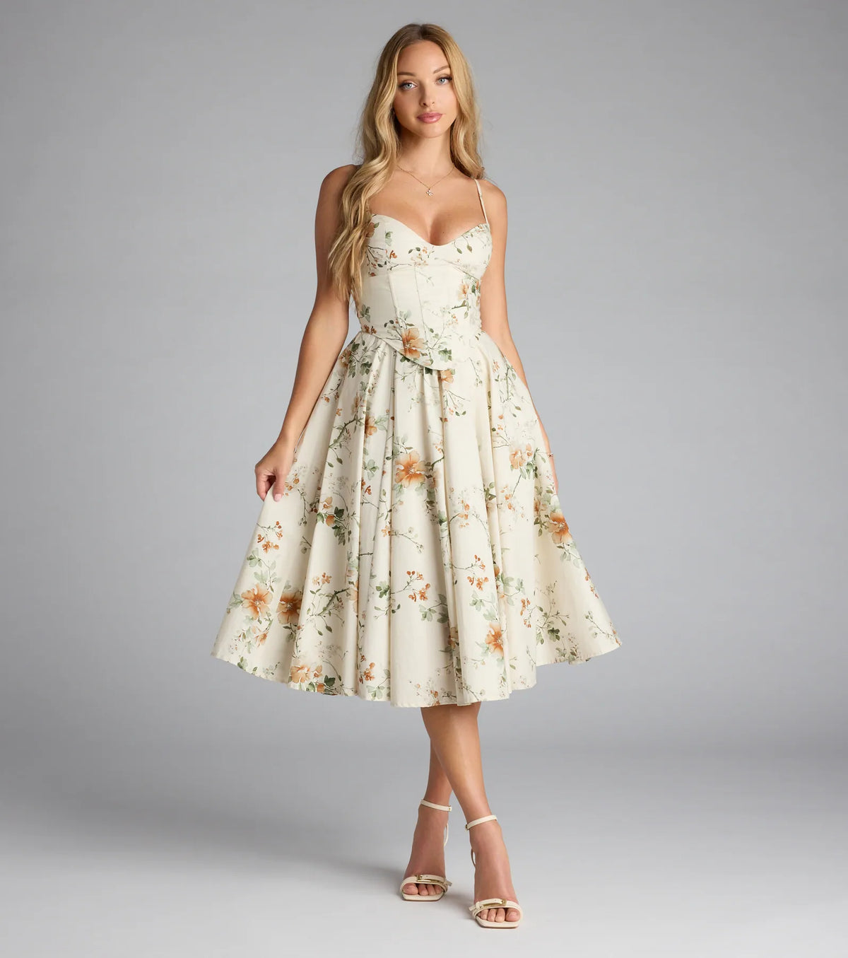 Garden Party Goals Floral Corset A-Line Midi Dress