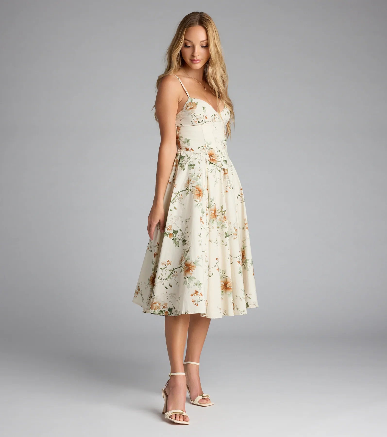 Garden Party Goals Floral Corset A-Line Midi Dress