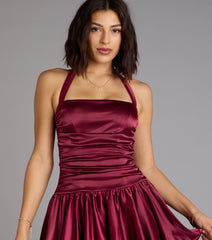 Can't Be Missed Satin Bubble Hem Skater Dress