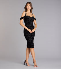 Chic Affair Flocked Floral Velvet Cold-Shoulder Midi Dress