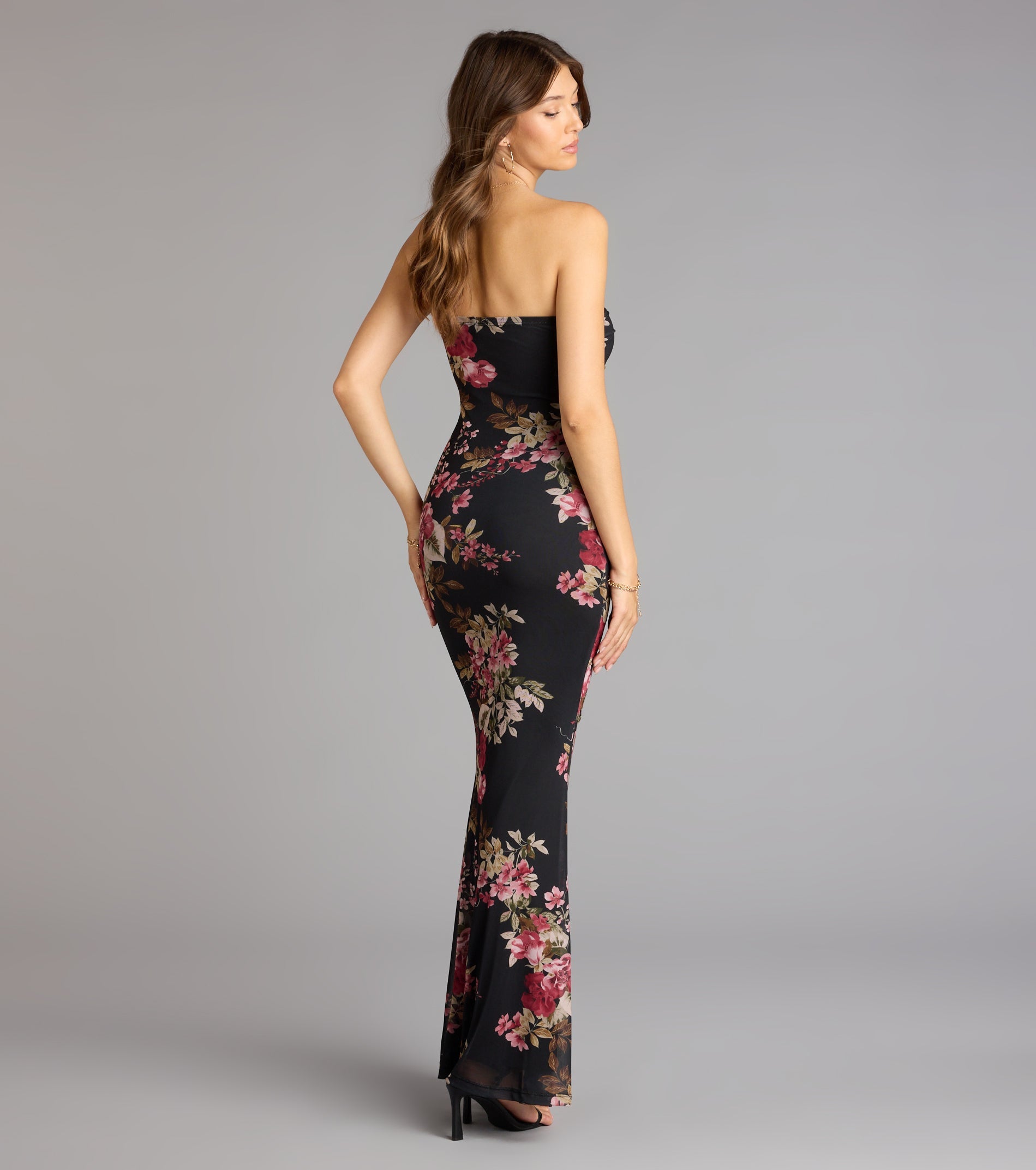 Midnight Romance Floral Mesh Maxi Dress