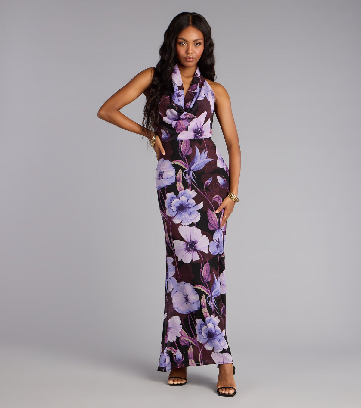 Petal Noir Floral Chiffon Maxi Dress