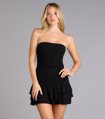 Glitter Rush Strapless Ruffle Mini Dress