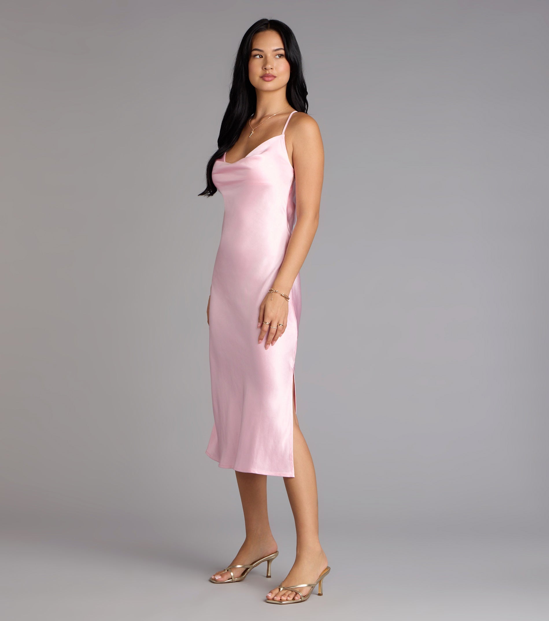 Dreamy Luxe Satin Strappy Back Midi Dress