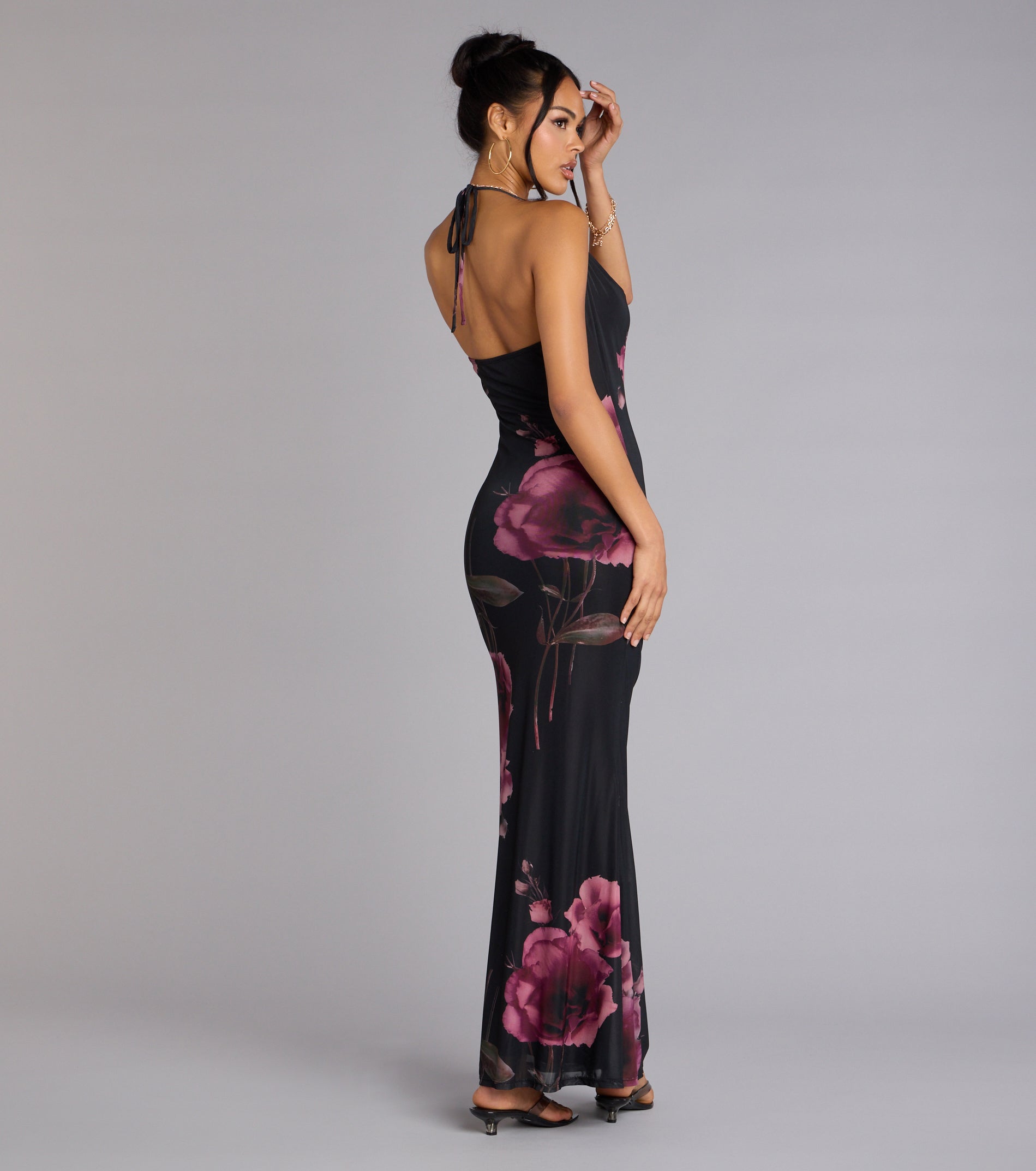 Rooftop Romance Floral Mesh Halter Maxi Dress