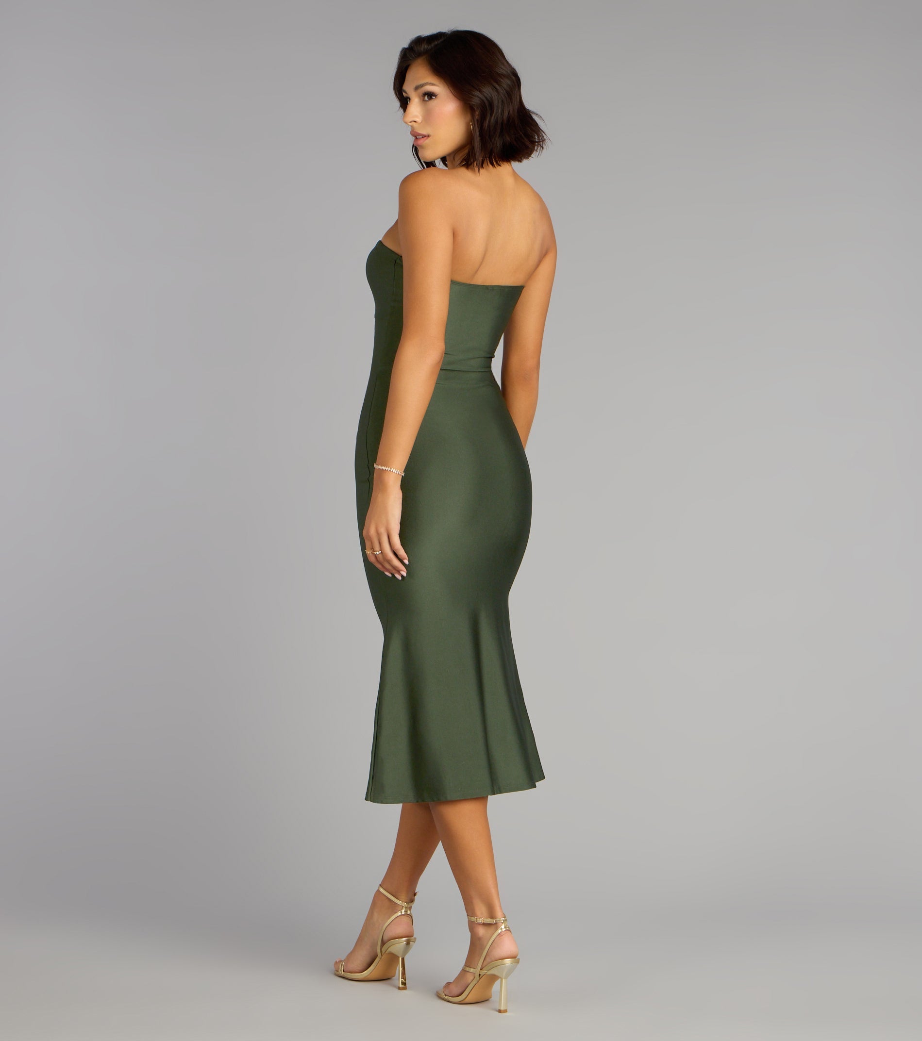 Sultry Twist Strapless Cutout Midi Dress