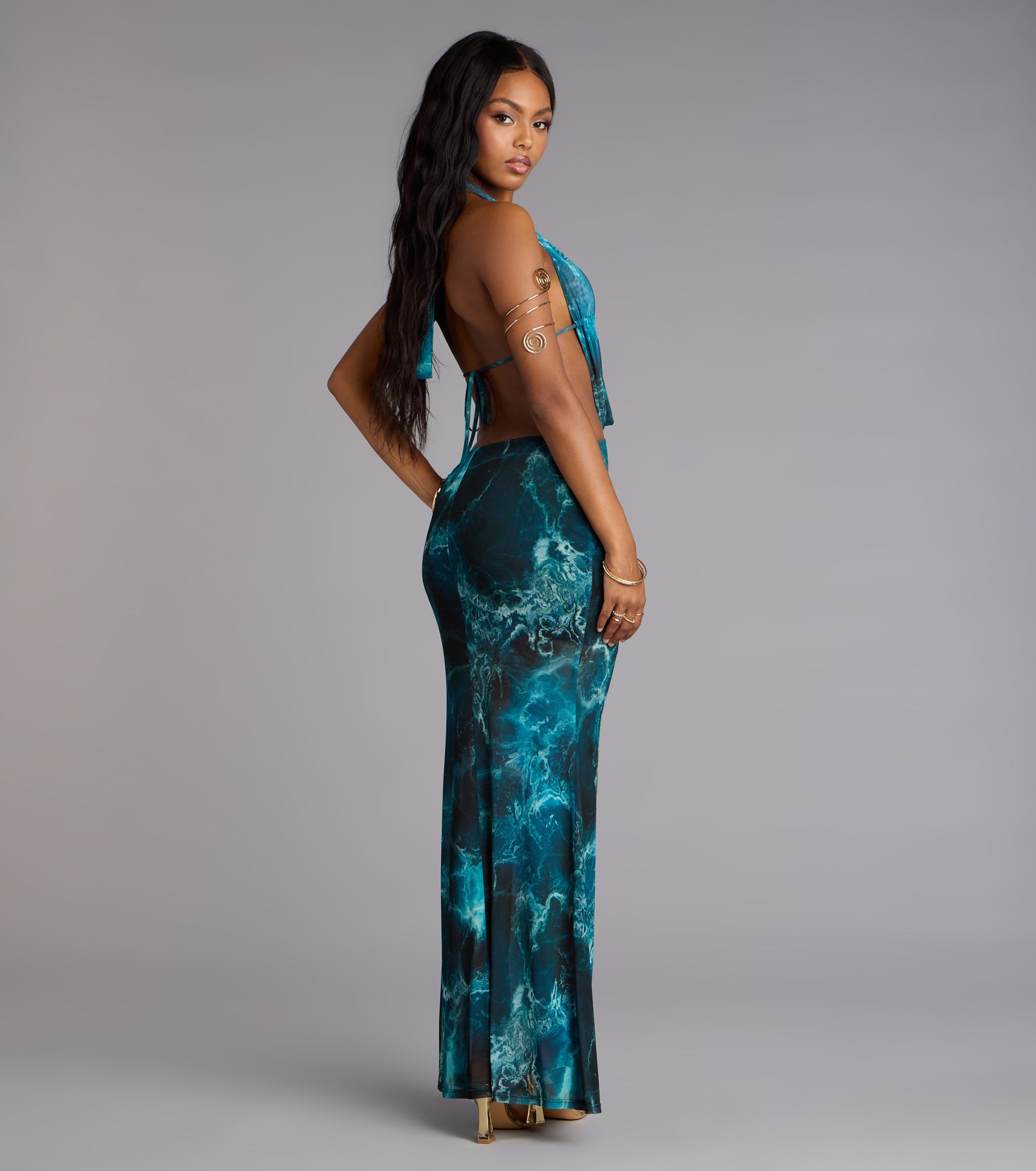 Ocean Eyes Halter Maxi Dress