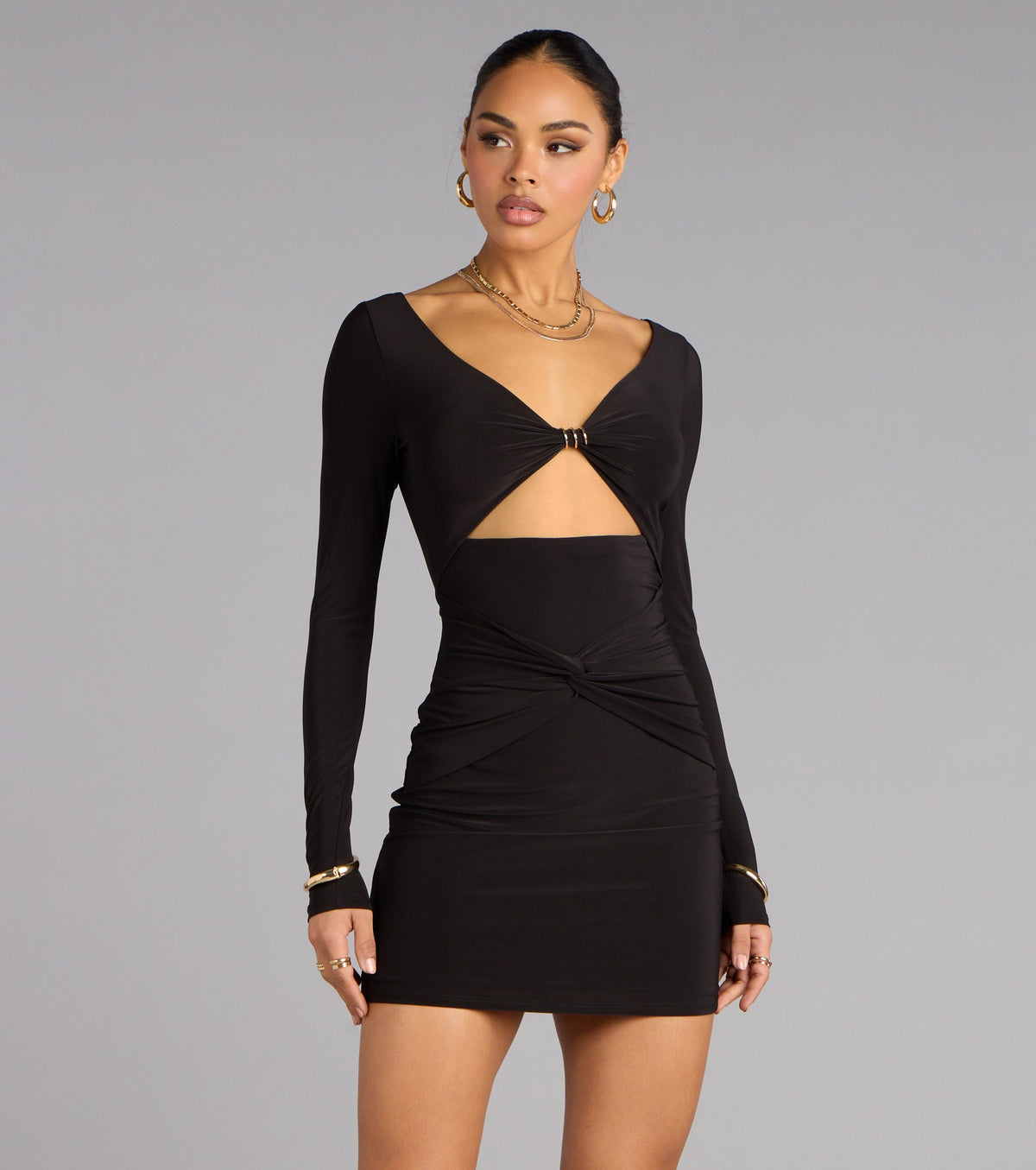 Sleek Vibe Long Sleeve Cutout Mini Dress