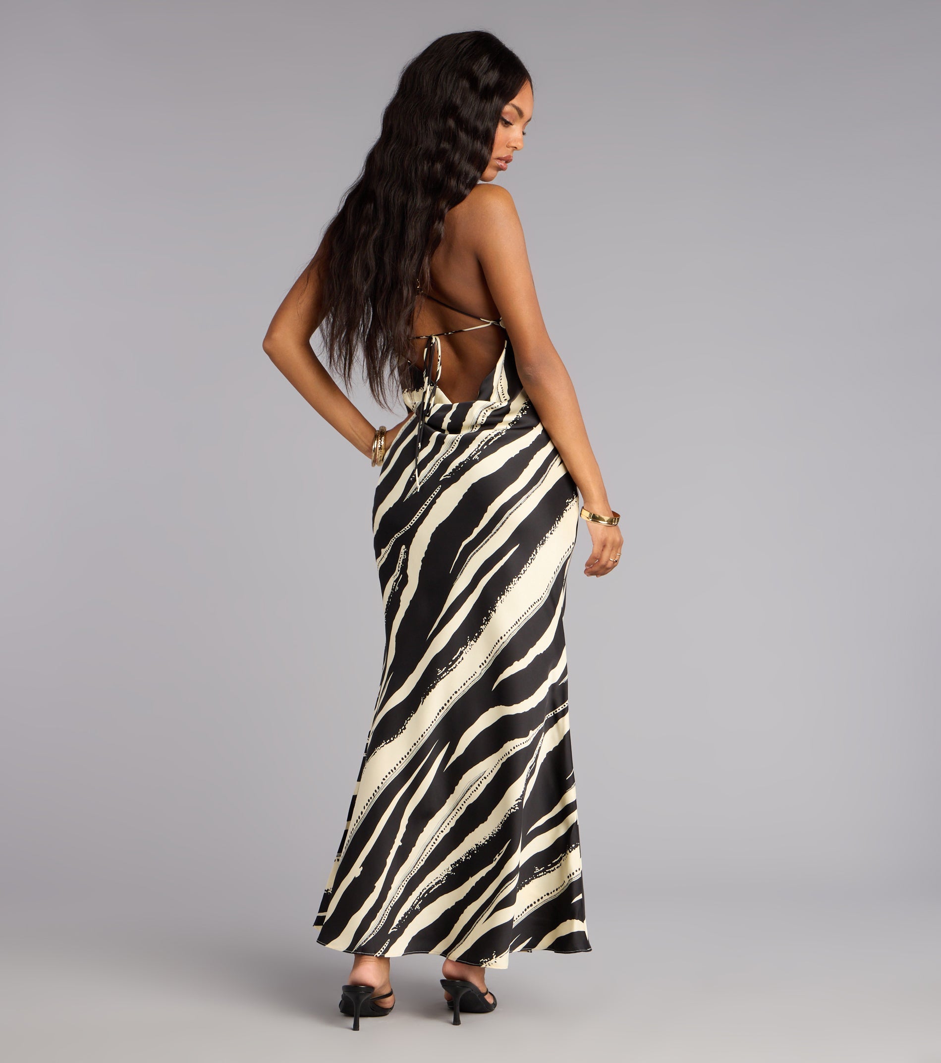 All Eyes Satin Cowl Maxi Dress