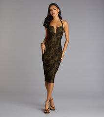 Chic Bloom Flocked Floral Velvet Midi Dress