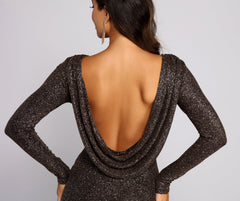 Draped in Glamour Glitter Mini Dress