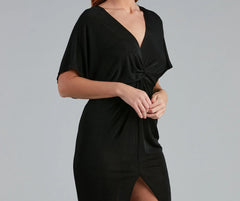 Twist Of Fate Wrap Midi Dress