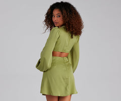 So Luxe Satin A-Line Cutout Mini Dress