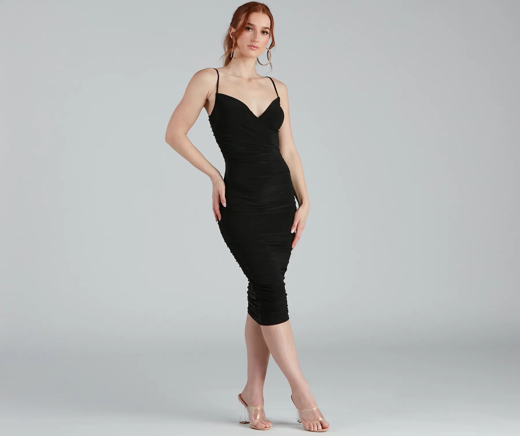 Unforgettable Glam Ruched Midi Dress