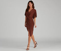 Classy Evening V-Neck Knotted Midi Dress
