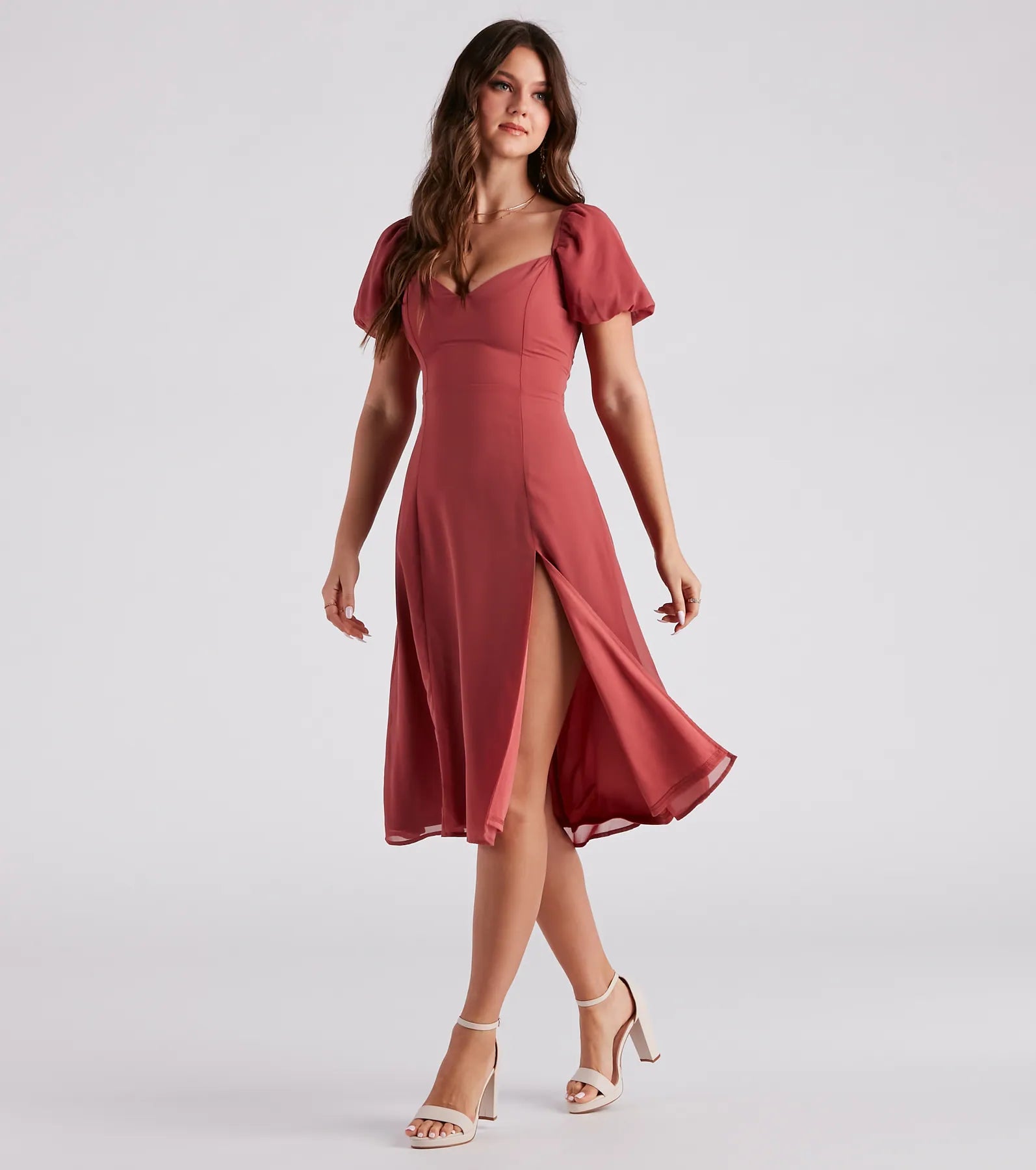 Love Swept Chiffon Slit Midi Dress