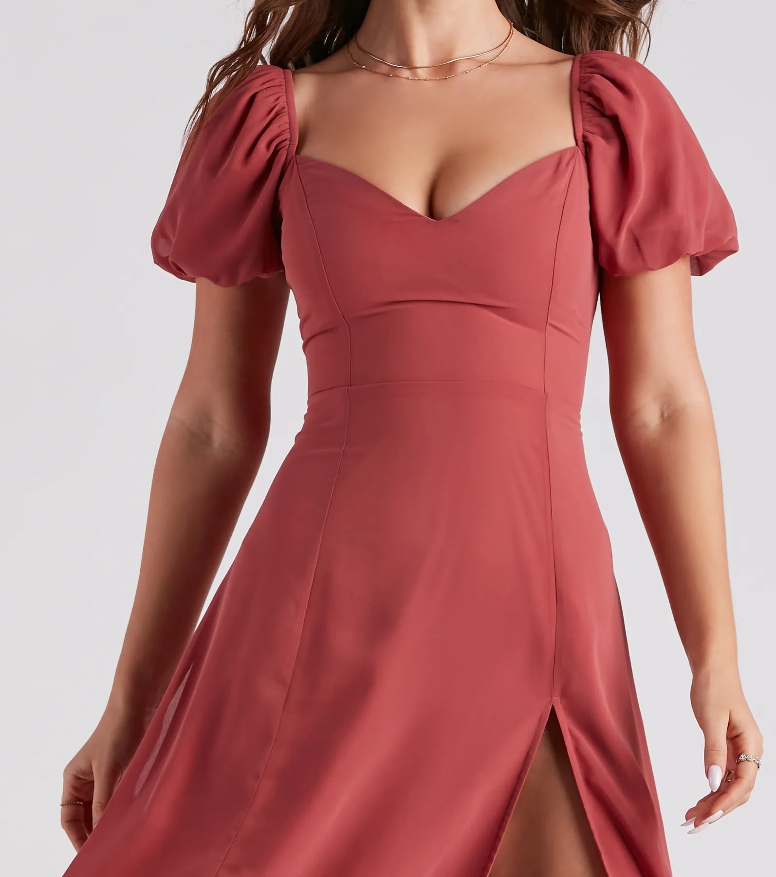 Love Swept Chiffon Slit Midi Dress