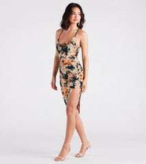 Beautiful Blooms Floral Asymmetric Midi Dress