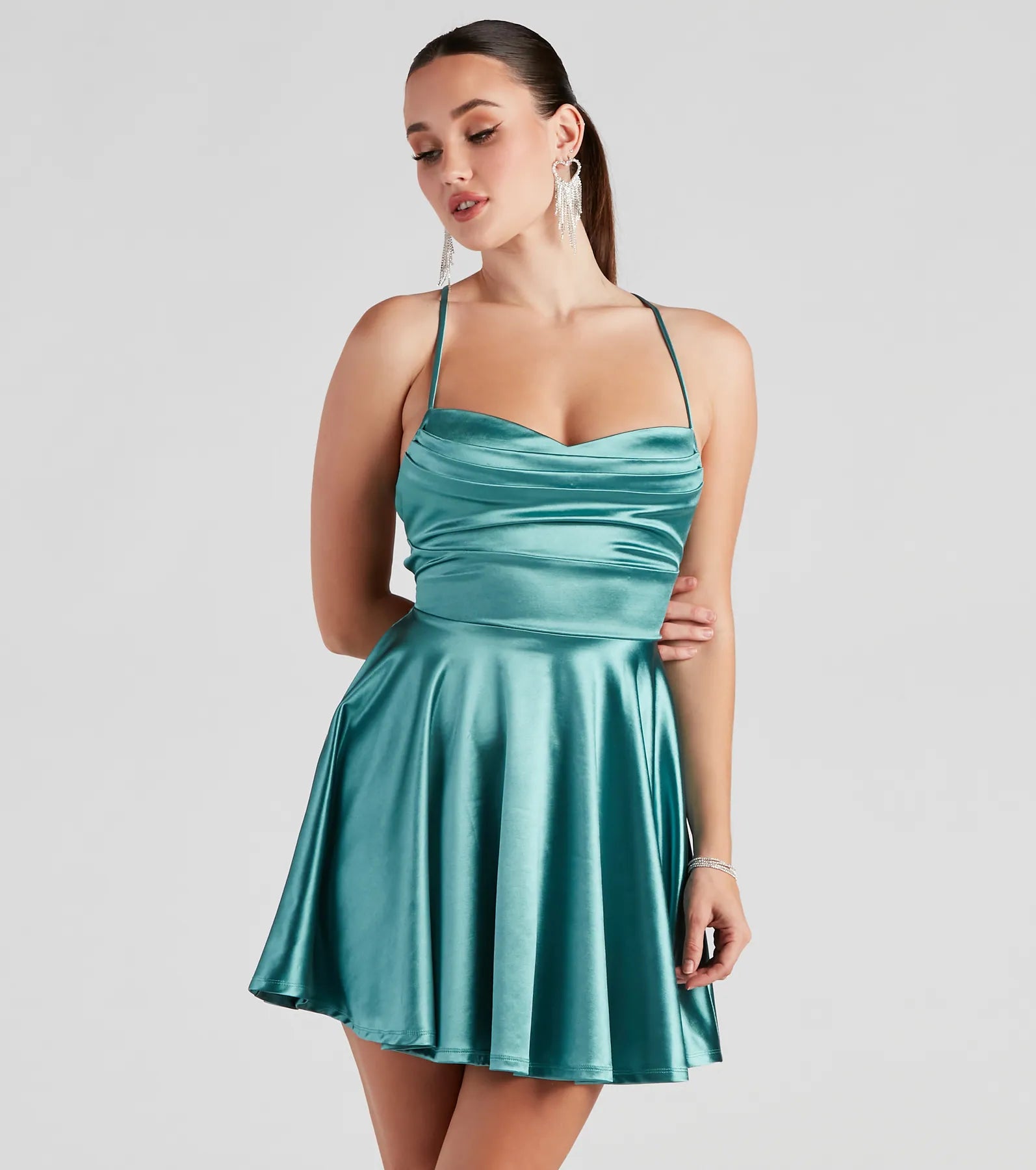 Sleek And Flirty Satin Skater Dress