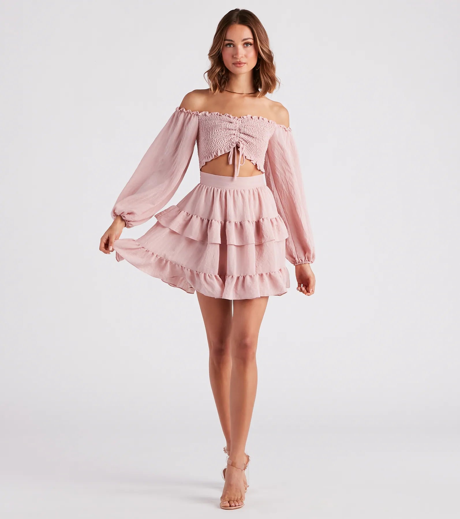 So Sweet Ruffled Cutout Skater Dress