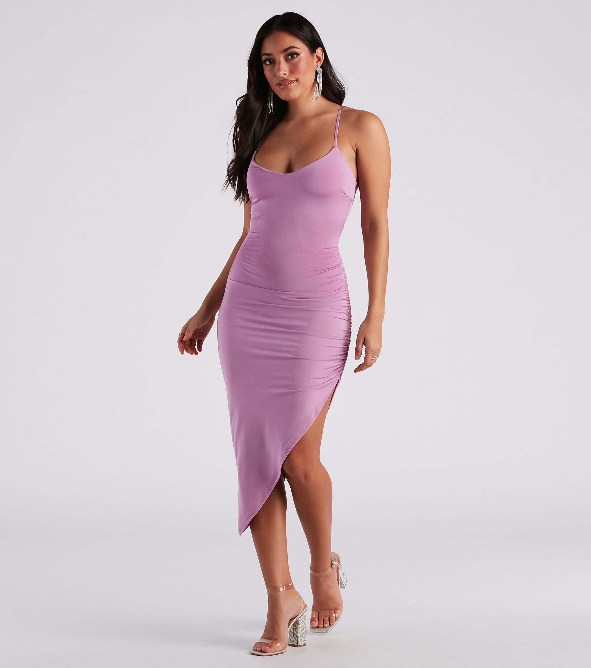 Show Me Off V-Neck Slit Midi Dress