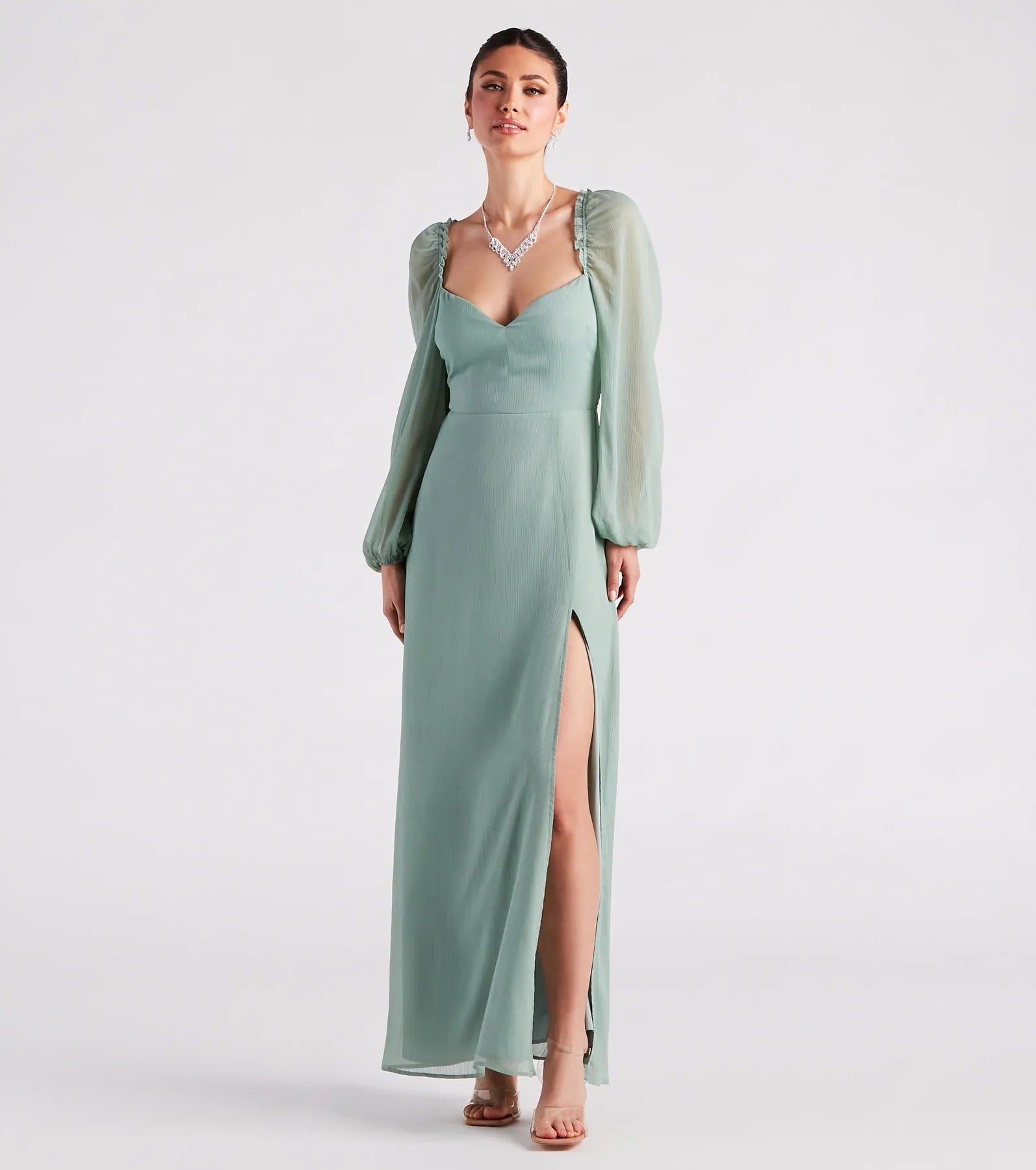 Sheer Beauty Chiffon Slit Maxi Dress
