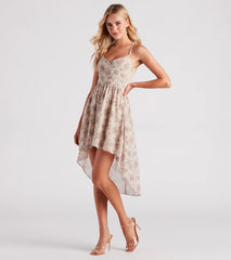 Still The One Rose Print Chiffon High Low Dress