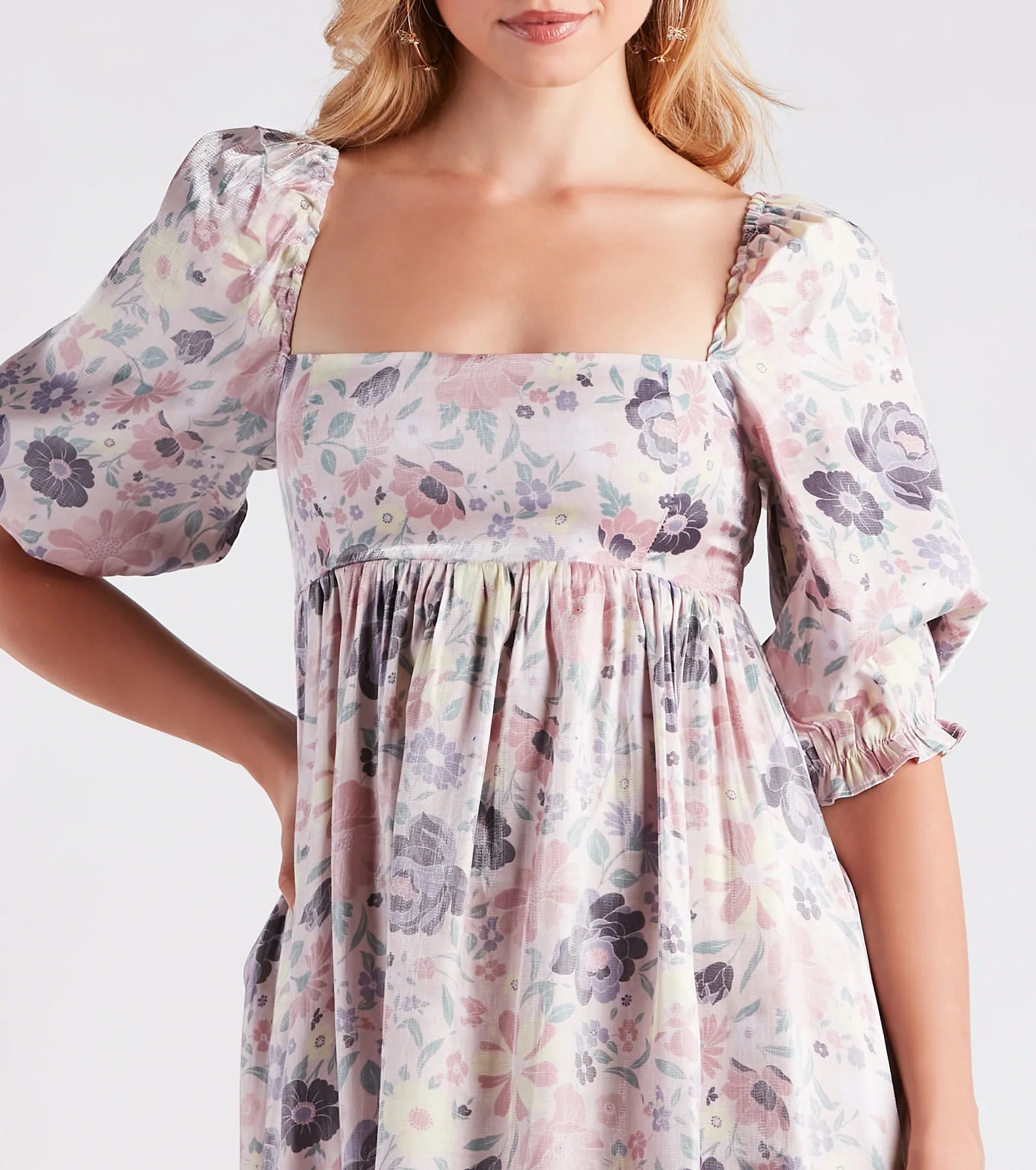 Take In The Beauty Satin Floral Midi Dress