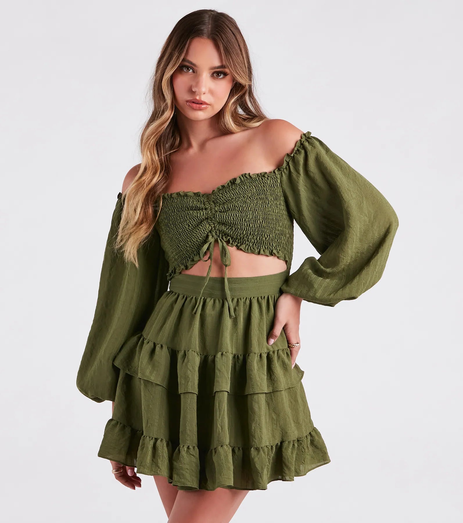 So Sweet Ruffled Cutout Skater Dress