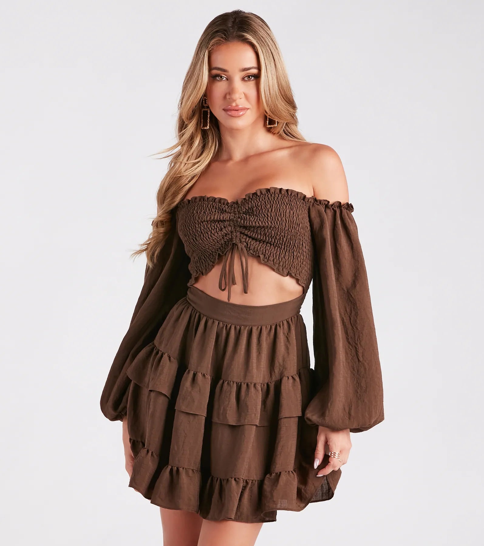 So Sweet Ruffled Cutout Skater Dress