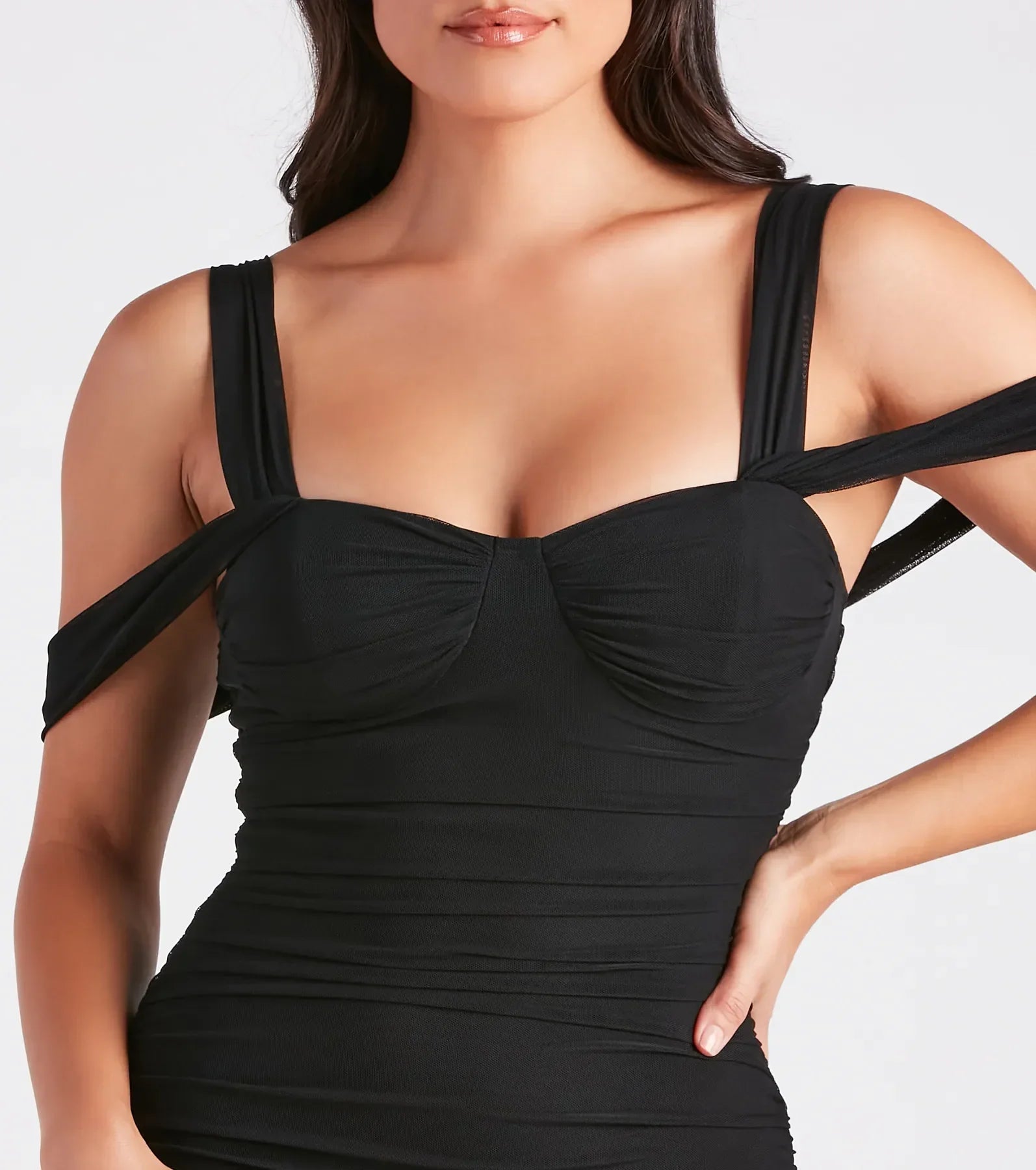 Winning Style Mesh Ruched Mini Dress