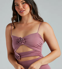 Sweet Charm Rosette Flower Cutout Midi Dress