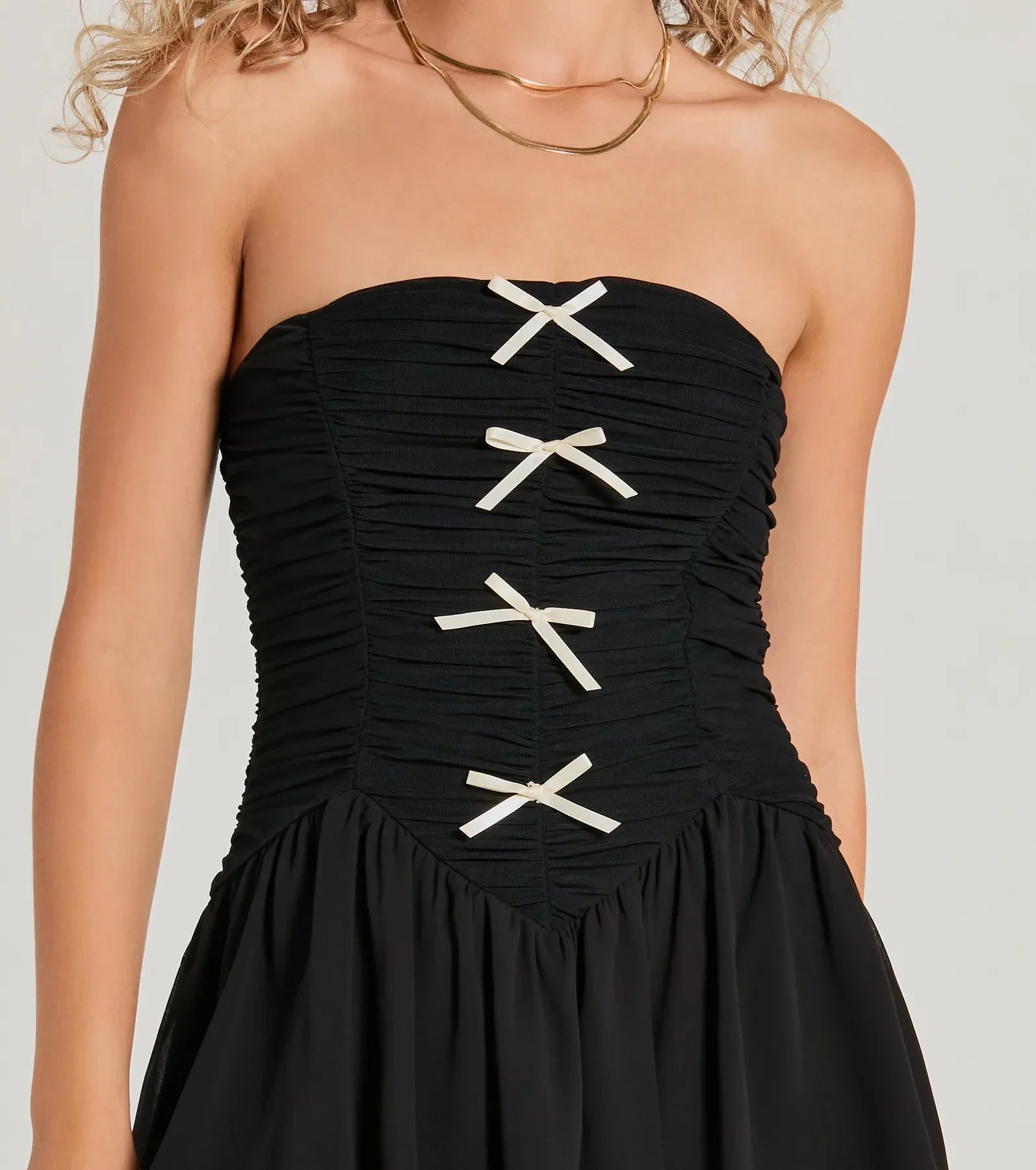 Prettiest Pick Strapless Bow A-Line Mini Dress