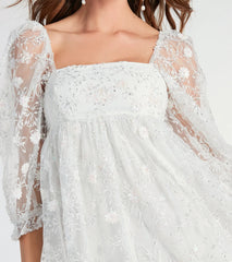 Beautiful Bliss Floral Sequin Mesh Babydoll Dress