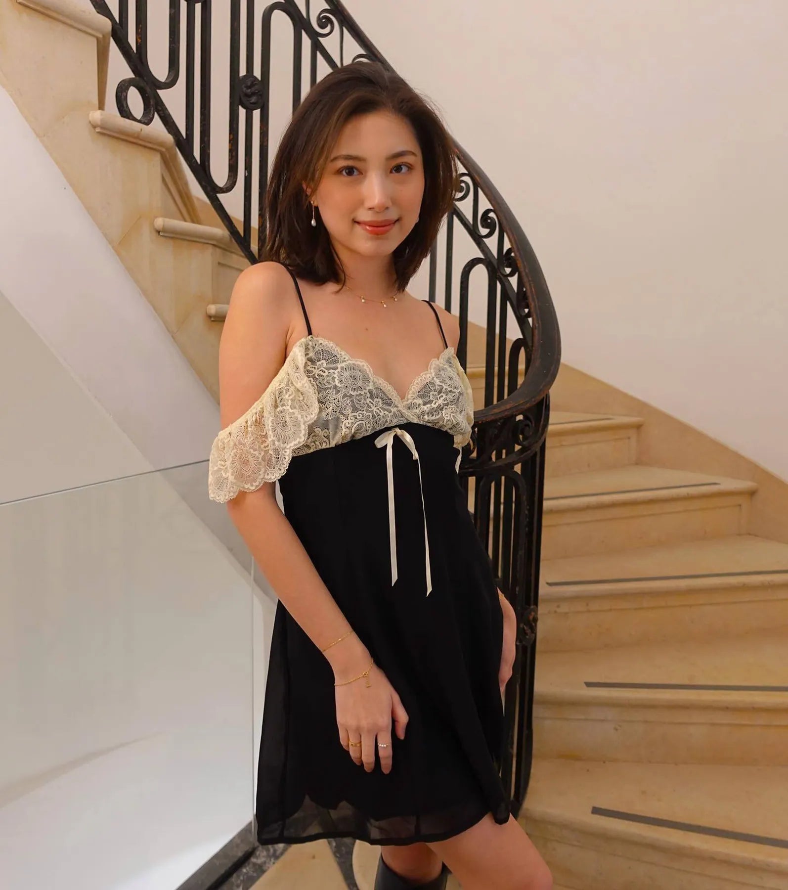 Charmed Success Lace Cold Shoulder A-Line Mini Dress