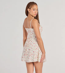 Flirty Romance Corset Lace-Up Floral A-Line Mini Dress