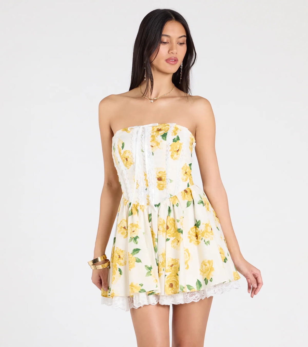 Idea Of Bliss Corset Lace-Up Floral Skater Dress