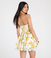 Idea Of Bliss Corset Lace-Up Floral Skater Dress