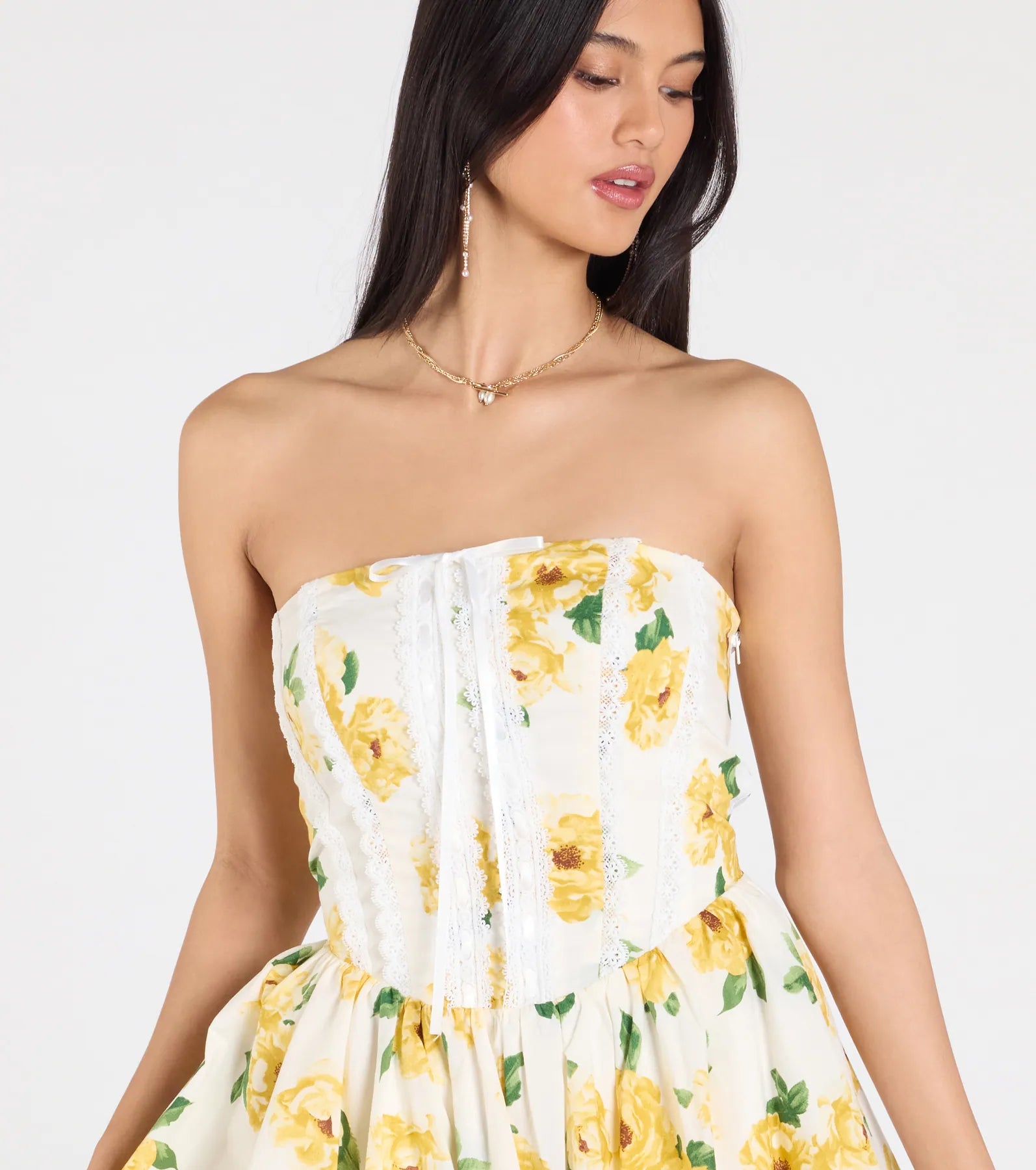 Idea Of Bliss Corset Lace-Up Floral Skater Dress