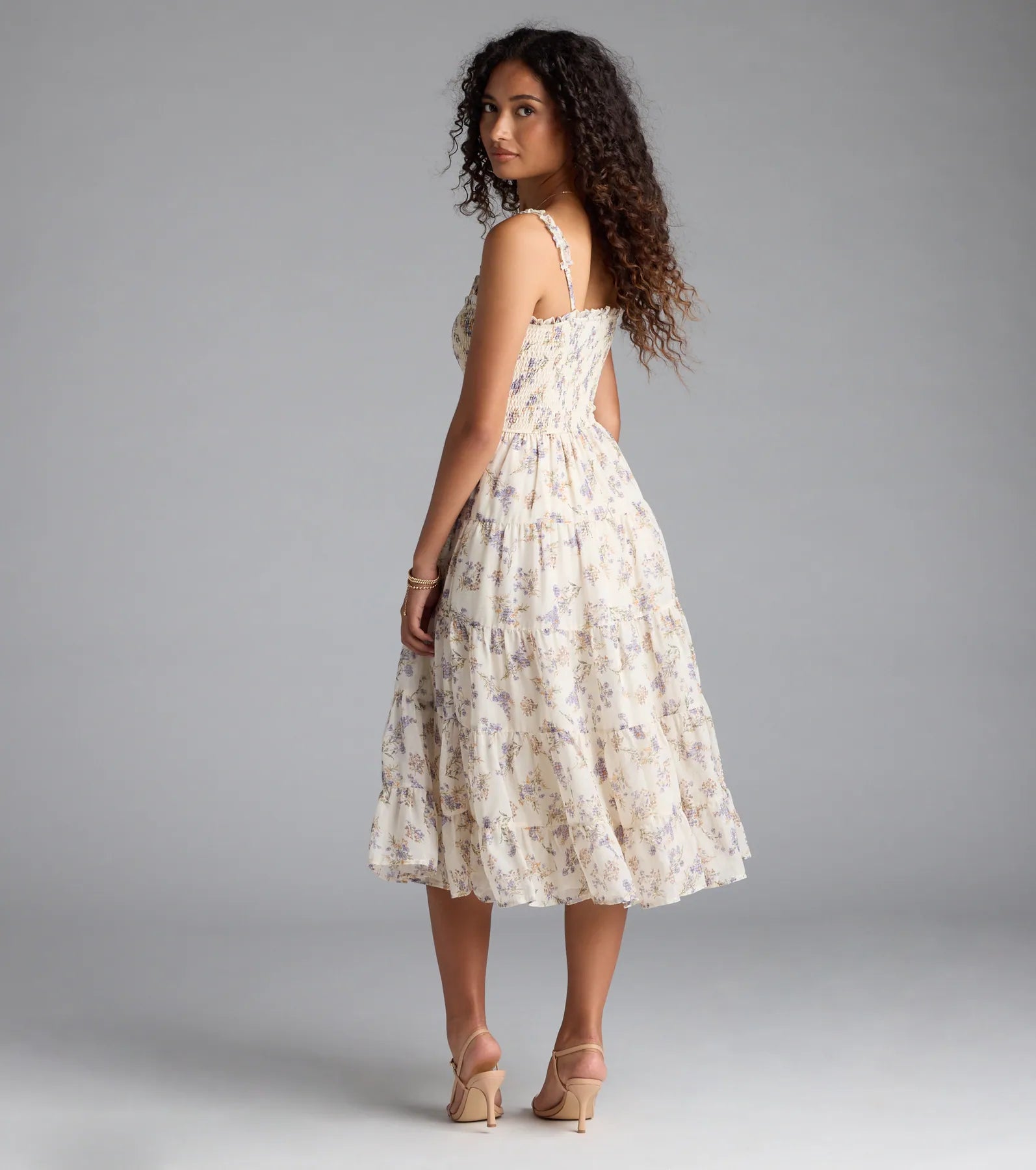 Effortless Love Ruffled Floral Chiffon Midi Dress
